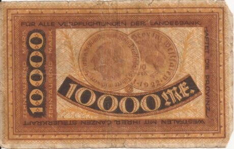 Реверс банкноты 10000 marek Landesbank der Provinz Westfalen (Niemcy) 1923