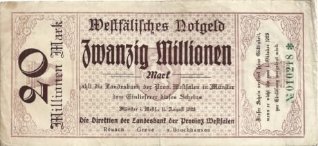 Аверс банкноты 20000000 marek Landesbank der Provinz Westfalen (Niemcy) z 1923 r.