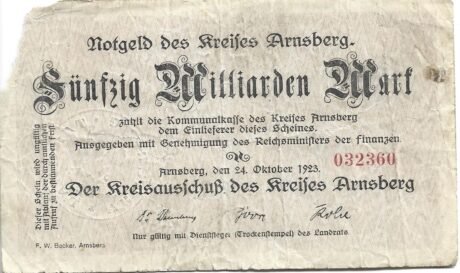 Аверс банкноты 50000000000 marek Kreis Arnsberg (Niemcy) 1923