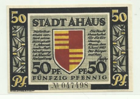 Аверс банкноты 50 fenigów (Niemcy) 1921