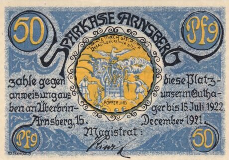Аверс банкноты 50 fenigów Sparkasse (Niemcy) 1921