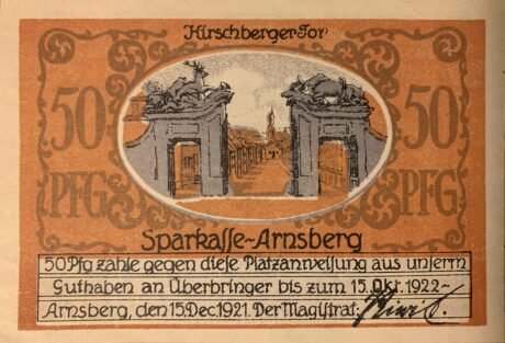 Аверс банкноты 50 пфеннигов Sparkasse (Германия) 1921 года