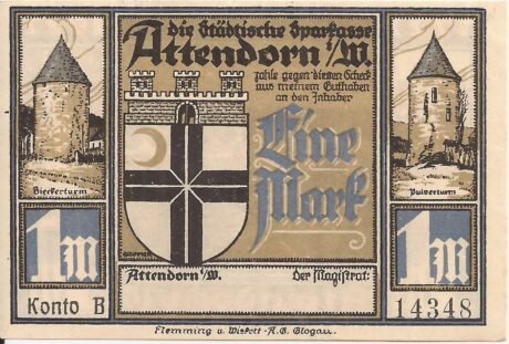 Аверс банкноты 1 sygnatura Sparkasse (Niemcy) 1922