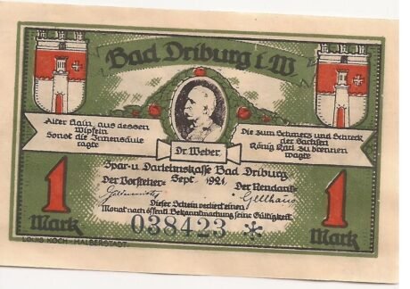 Аверс банкноты 1 marka Spahr- und Darlehnskasse (Niemcy) 1921