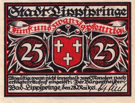 Аверс банкноты 25 fenigów (Niemcy) 1921