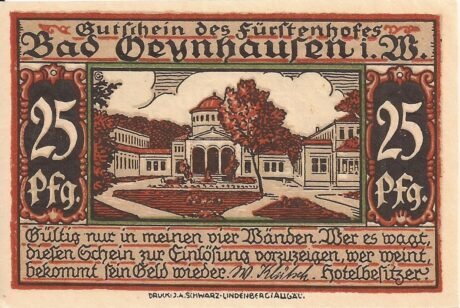 Аверс банкноты 25 fenigów Fürstenhof (Niemcy)