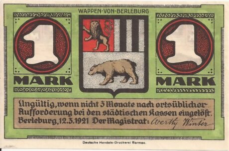 Аверс банкноты 1 marka (Niemcy) 1921