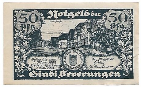 Аверс банкноты 50 fenigów niebieskich (Niemcy) 1921