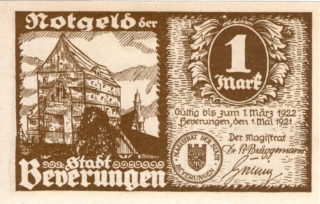 Аверс банкноты 1 марка (Германия) 1921 года