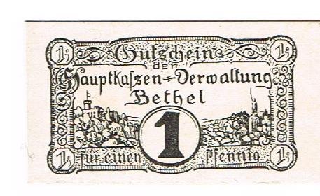 Аверс банкноты 1 fenig przeciwko Bodelschwinghsche Anstalten Bethel (Niemcy) 1919