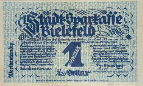 Аверс банкноты 1 Złoto Pfennig Stadt-Sparkasse (Niemcy) 1923