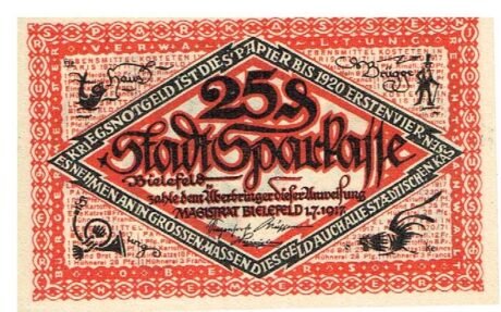 Аверс банкноты 25 пфеннигов Stadtsparkasse (Германия) 1917 года