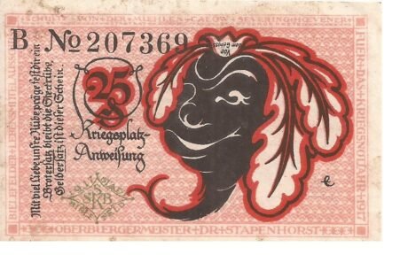 Реверс банкноты 25 fenigów Stadtsparkasse (Niemcy) 1917