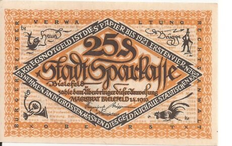 Аверс банкноты 25 fenigów (Niemcy) 1919