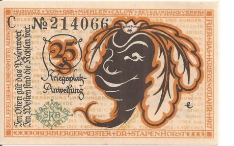 Реверс банкноты 25 fenigów (Niemcy) 1919