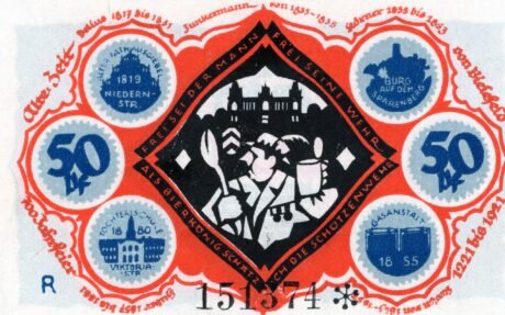 Реверс банкноты 50 fenigów Stadtsparkasse; R (Niemcy) 1921