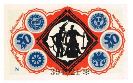 Реверс банкноты 50 fenigów Stadtsparkasse; N (Niemcy) 1921