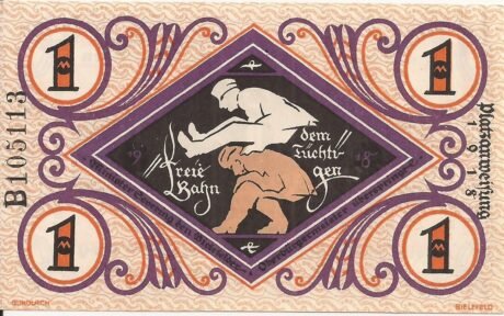 Реверс банкноты 1 Mark Stadtsparkasse (Niemcy) 1918