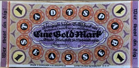 Аверс банкноты 1 Mark Stadtsparkasse (Niemcy) 1923