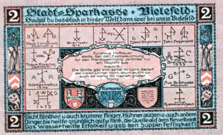 Реверс банкноты 2 znaki Stadt-Sparkasse (Niemcy) 1921