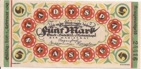 Аверс банкноты 5 Stadtsparkasse (Niemcy) 1918