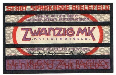 Аверс банкноты 20 marek (Niemcy) 1918