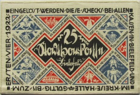 Реверс банкноты 25 марок Stadtsparkasse (Германия) 1921 года