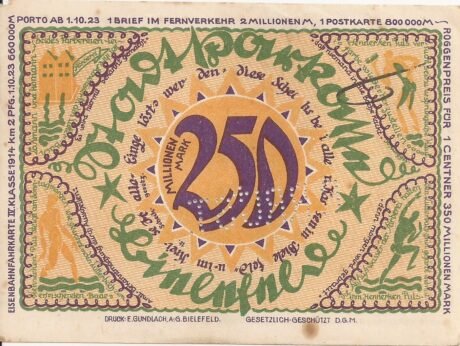 Реверс банкноты 250 000 000 marek (Niemcy) 1922