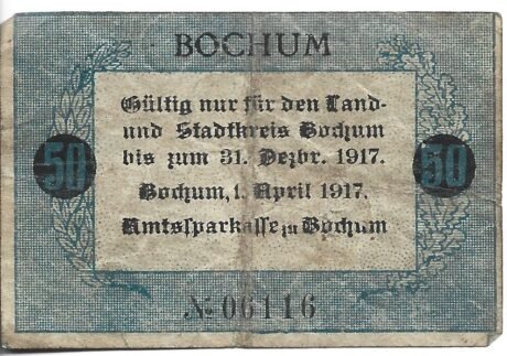 Реверс банкноты 50 fenigów (Niemcy) 1917