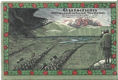 Реверс банкноты 75 пфеннигов Provinzialverband Westfalen Kriegsbeschädigter und Kriegerhinterbliebener (Германия) 1920 года