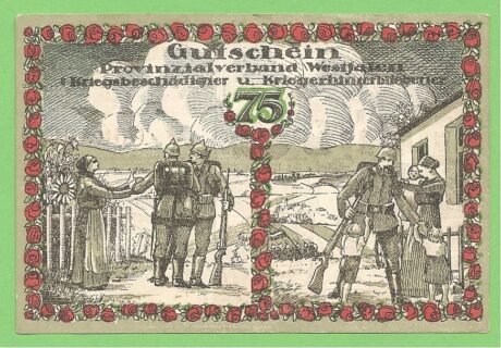Реверс банкноты 75 пфеннигов Provinzialverband Westfalen Kriegsbeschädigter und Kriegerhinterbliebener (Германия) 1920 года