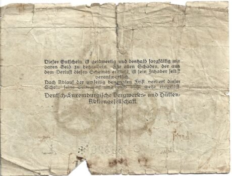 Реверс банкноты 100000 marek Deutsch-Luxemburgische Bergwerks- und Hütten-AG (Niemcy) 1923