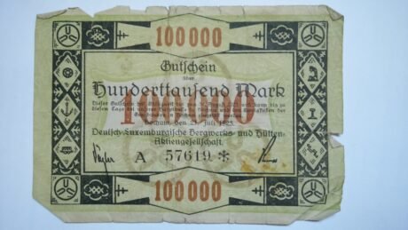 Аверс банкноты 100000 марок Deutsch-Luxemburgische Bergwerks- und Hütten-AG (Германия) 1923 года