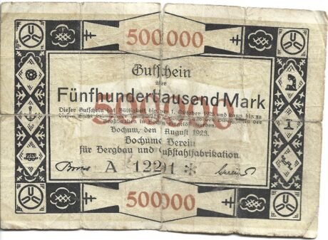 Аверс банкноты 500000 marek Bochumer Verein für Bergbau und Gußstahlfabrikation (Niemcy) 1923
