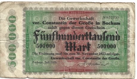 Аверс банкноты 500000 marek Gewerkschaft ver. Constantin der Große (Niemcy) 1923