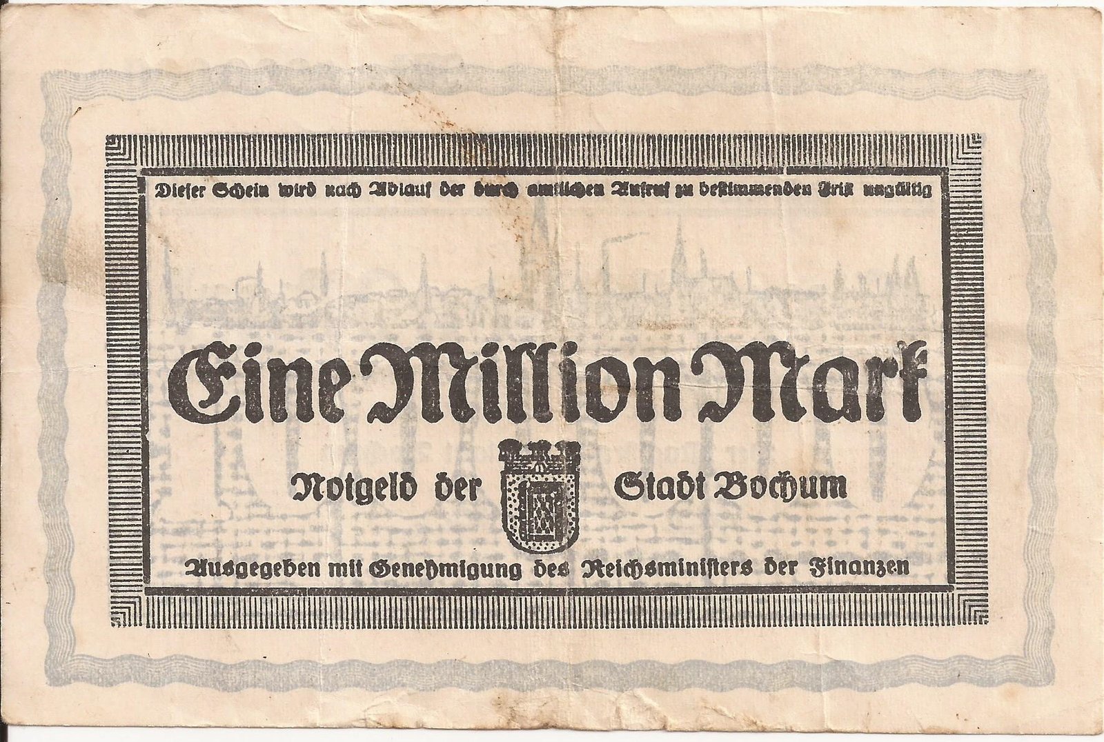 Реверс банкноты 1000000 марок (Германия) 1923 года