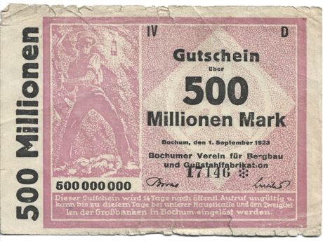 Аверс банкноты 500 000 000 marek Bochumer Verein für Bergbau und Gußstahlfabrikation (Niemcy) 1923