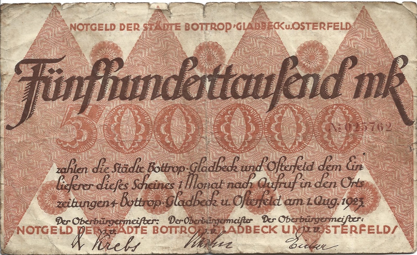 Аверс банкноты 500000 марок (Германия) 1923 года