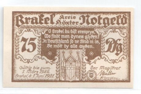 Аверс банкноты 75 пфеннигов (Германия) 1921 года