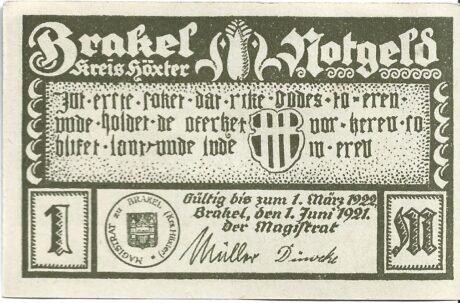 Аверс банкноты 1 marka (Niemcy)