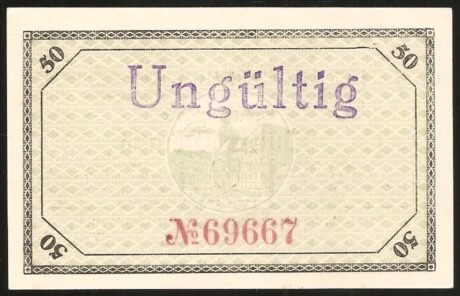 Реверс банкноты 50 fenigów (Niemcy) 1918