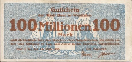 Аверс банкноты 100 000 000 marek (Niemcy) 1923