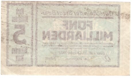 Реверс банкноты 5000000000 марок (Германия) 1923 года