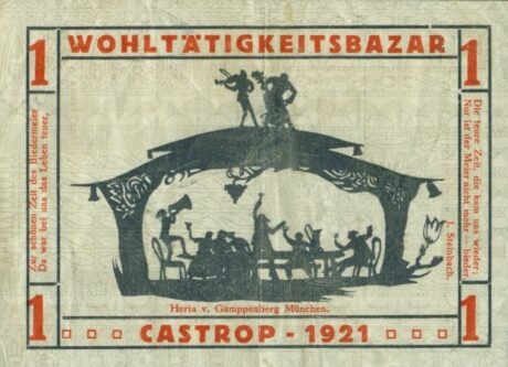 Реверс банкноты 1 маркаWohltätigkeitsbazar (Германия) 1921 года