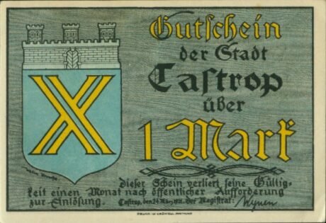 Аверс банкноты 1 marka (Niemcy) 1921