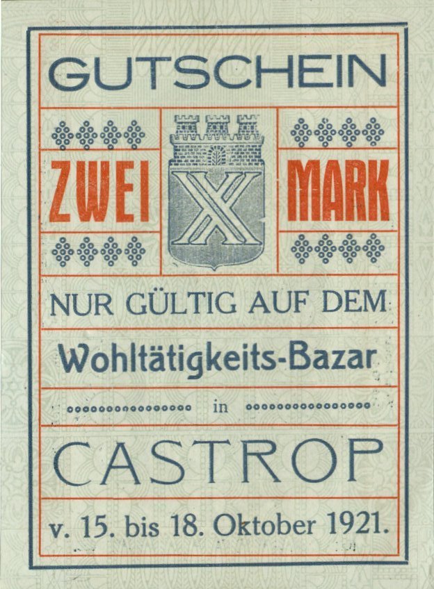 Аверс банкноты 2 марки Wohltätigkeitsbazar (Германия) 1921 года