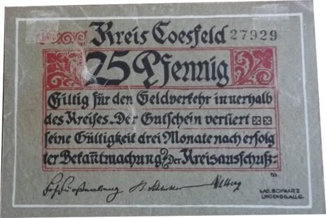 Аверс банкноты 25 fenigów (Niemcy)