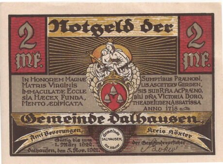 Аверс банкноты 2 марки (Германия) 1921 года