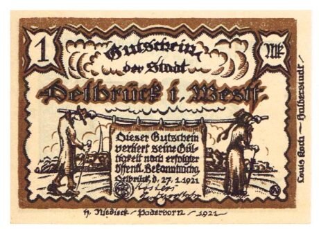 Аверс банкноты 1 marka (Niemcy) 1921