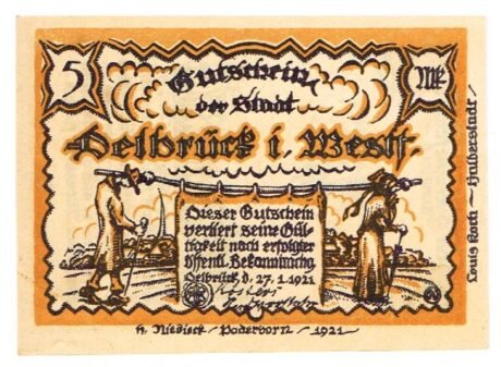 Аверс банкноты 5 marek (Niemcy) 1921